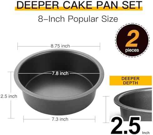 HONGBAKE Round Cake Pan Set for Baking, 8 Inch, Nonstick Deeper Circle