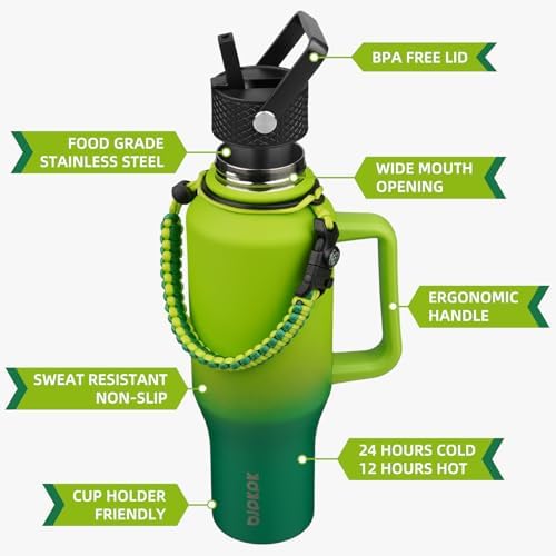 BJPKPK 40oz Insulated Water Bottle with Handle & Straw Lid, Stainless