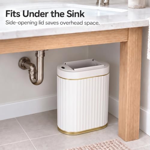 SYNCVIBE Bathroom Sensor Trash Can, 2 Gallon, White Gold