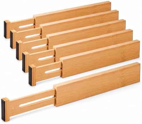 Adjustable Bamboo Drawer Dividers, Expandable Organizer Separators for