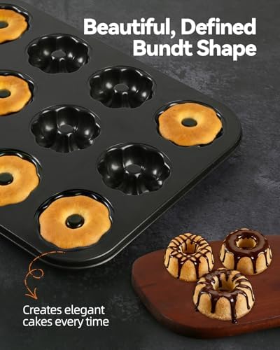 2 Pack Mini Bundt Cake Pans for Baking, 12 Cavity Nonstick Fluted Tube
