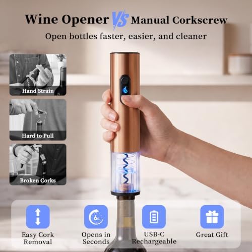 Electric Wine Opener with Foil Cutter, Automatic Wine Bottle Corkscrew