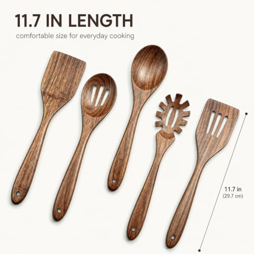 KITEISCAT Acacia Wooden Spoons for Cooking: 5-Piece Kitchen & Cooking