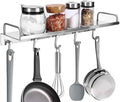 Spice Holder Rack, Coffee Mugs Storager Rack for Glass Jars Bottles, 304 Stainless Steel Shelf, Heavy Duty Kitchen Organizer Wall Mounted, Pots Pans Hanger Holder, 16 Inch With 5 Hooks (Silver)