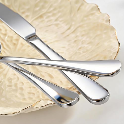 24 Piece Silverware Set for 8, Stainless Steel Heavy Forks Spoons and Knives Set, Mirror Finish Flatware Dishwasher Safe for Family Picnics Daily Gatherings