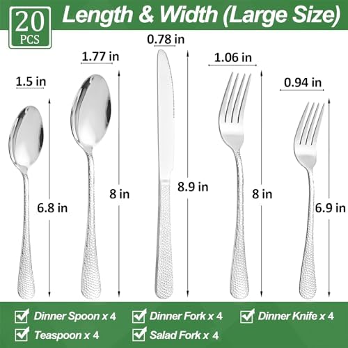 20 Pcs Silver Silverware Set for 4, Food Grade Stainless Steel