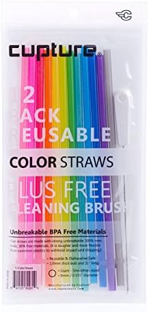 Cupture Reusable & Unbreakable Color Straws - 12 Count + Free Brush