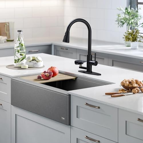Matte Black Single Handle Kitchen Faucet with Cup Washer