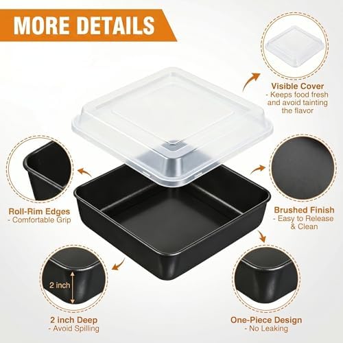 8" x 8" Baking Pan with lid, Stainless Steel Square Cake Pan 2 Pack