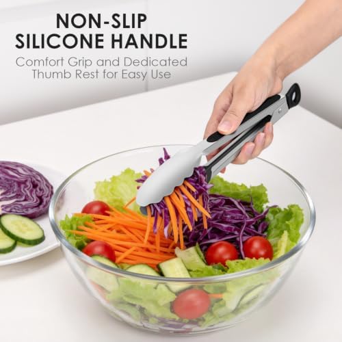 Hotec Stainless Steel Kitchen Tongs, Set of 2, 9"