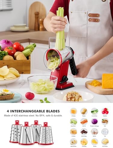 GDL Cheese Grater Shredder, Hand Crank, 4 Blades