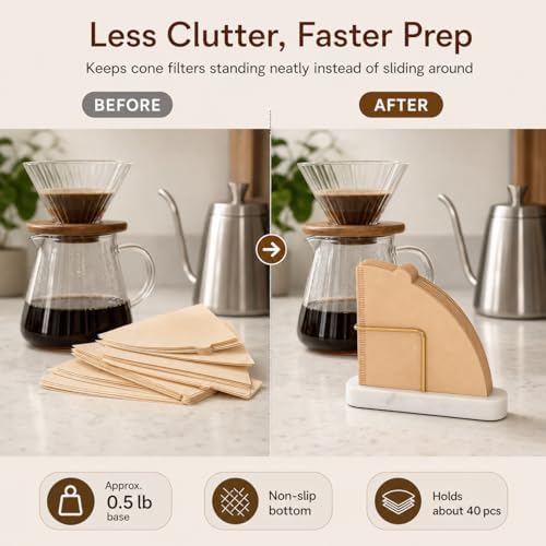 QWORK Coffee Filter Holder - Modern Minimalist Marble Coffee Filter
