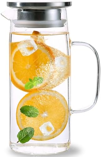 Glass Pitcher With Lid and Spout - Iced Tea and Beverage Pitcher for
