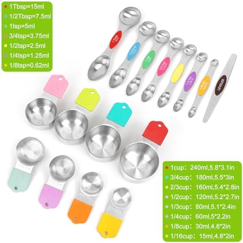 Magnetic Measuring Cups and Spoons Set | 16-Piece Stainless Steel