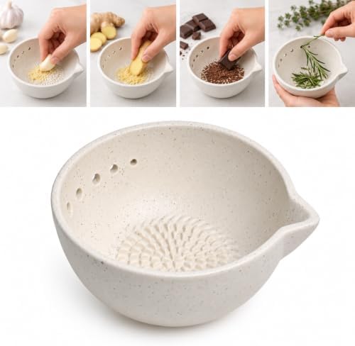 Marble Veins Multi‐Purpose Ceramic Prep Bowl with Herb Stripper Hole