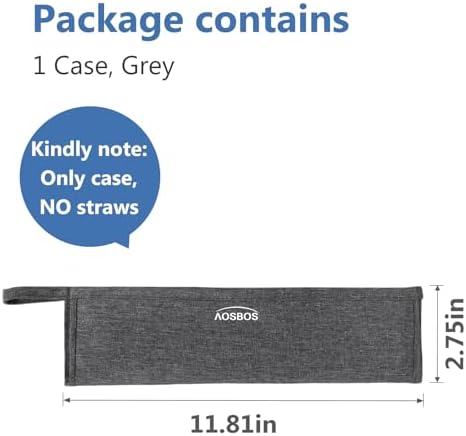 Aosbos Reusable Straws Carrying Case, Portable Small Pouch for Metal