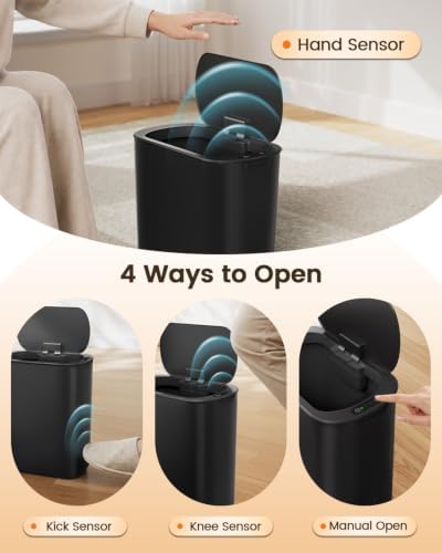 TIPGO 5 Gallon Automatic Bathroom Trash Can with Lid, Black