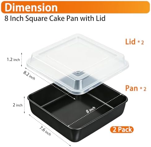 8" x 8" Baking Pan with lid, Stainless Steel Square Cake Pan 2 Pack