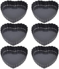 KALLORY 6pcs Heart Shaped Tart Pans Nonstick Carbon Steel Mini Baking