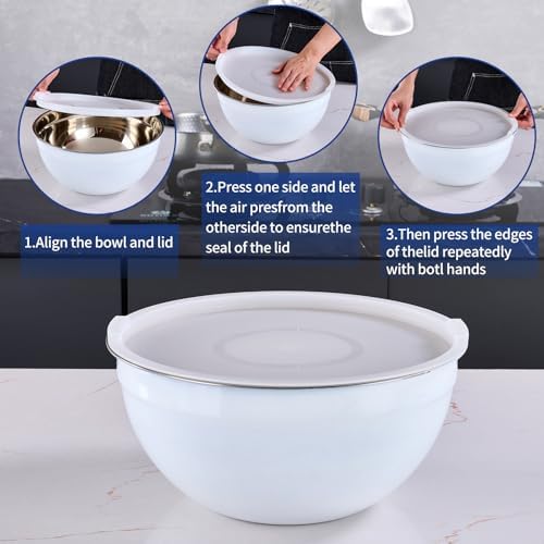 White Mixing Bowls With Airtight Lids,Stainless Steel Bowl,Salad Bowls