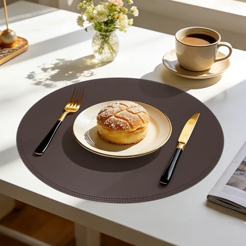 15" Faux Leather Round Placemats Set of 4, Vinyl Heat Resistant Place
