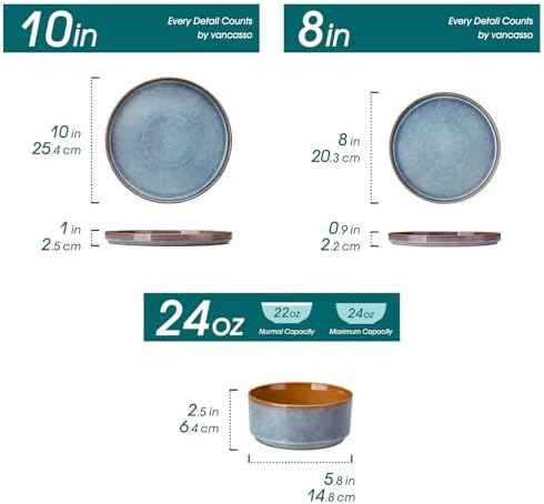 vancasso ONION Ceramic Plates and Bowls Sets, 24 Pieces Blue Dinnerware Sets for Kitchen, Reactive Glaze Dishes Set for 8, Dishwasher and Microwave Safe
