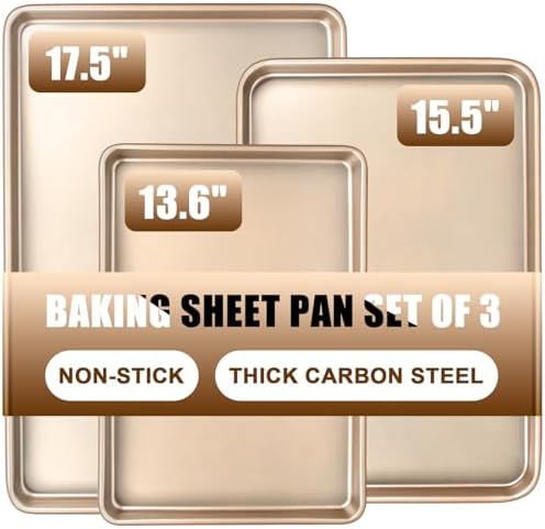 Baking Sheet Pan Set of 3, Nonstick Commercial Cookie Sheets for