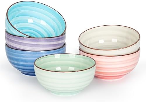 KitchenTour 24 OZ Cereal Bowls Set of 6, Ceramic Soup Bowls for