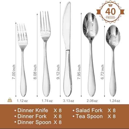 KINGSTONE 40-Piece Silverware Set for 8,18/10 Stainless Steel