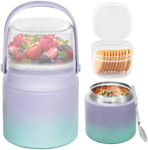 2 - in - 1 Soup Thermo for Hot Food 14oz with Snack Box Container Leak