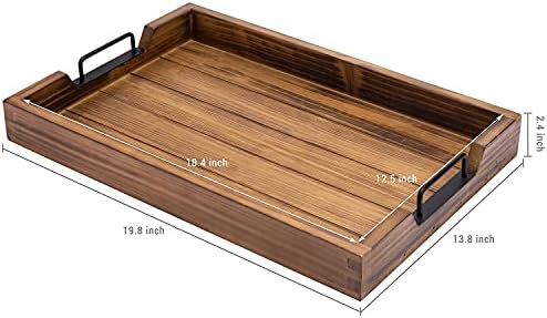MyGift Burnt Wood Large Serving Tray with Handles, 20 x 14 Ottoman