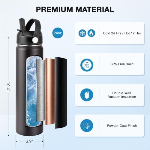 SENDESTAR Insulated Water Bottle 24 OZ, Wide Mouth 24 oz Water Bottle