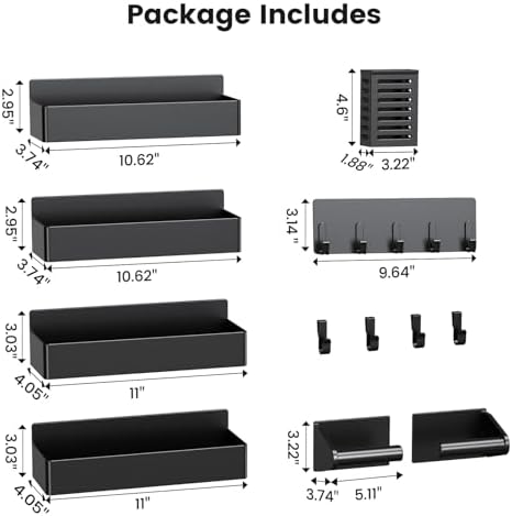 Mystozer Magnetic Spice Rack for Refrigerator, Black 7-Pack
