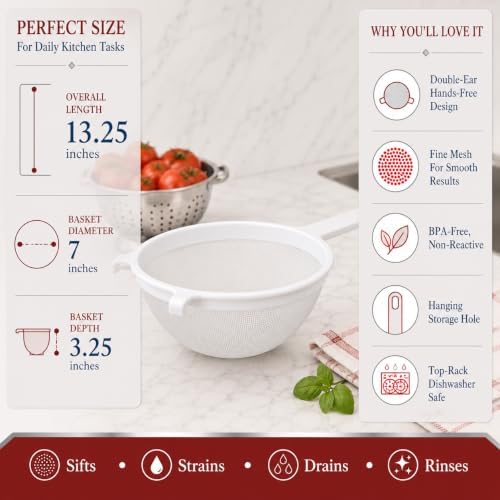 HIC Kitchen Double-Ear Fine Mesh Strainer, 7-Inch, BPA Free, Non