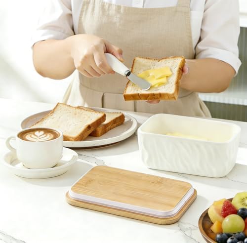 KOOV Porcelain Large Butter Dish with Lid, Airtight Butter Container