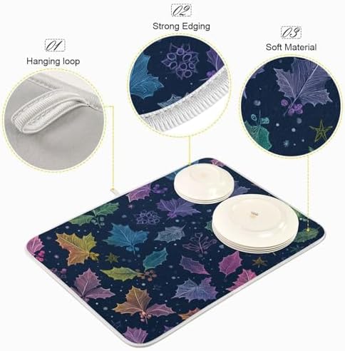 OTVEE Rainbow Holiday Art Dish Drying Mat for Kitchen Counter