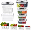 4Pcs Fridge Produce Storage Bins, Airtight Containers w/ Colander Vent