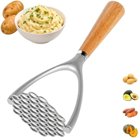 Potato Masher, Aluminum Alloy Food Smasher with Wooden Handle,Potato