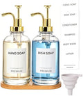 Dish Soap Dispenser Set, Gold, 2 Pack, 18 Oz Clear Bottles