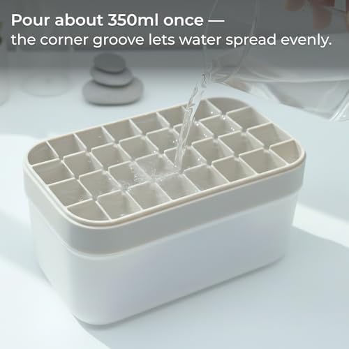 Ice Cube Tray Set with Lid & Bin, 2 Silicone Trays