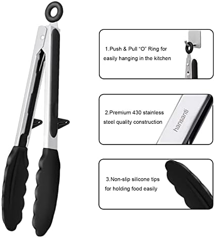 4 Pack Silicone Kitchen Tongs, 9" and 12"