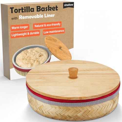 Tortilla Warmer Basket w Removable Insulation Liner, 9.4'' Large