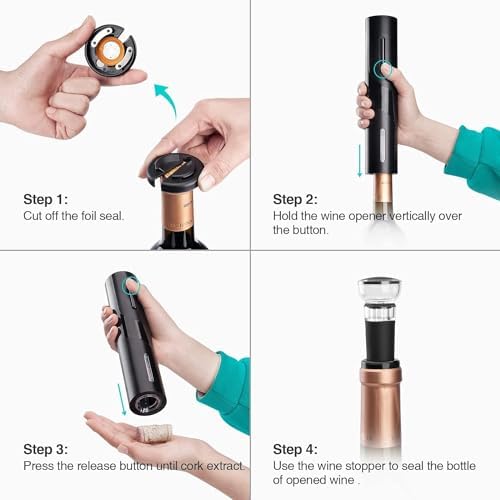 Electric Corkscrew Set with Battery, Drip-free Pourer, Wine Vacuum
