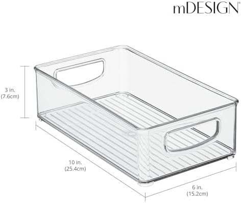 mDesign Kitchen Pantry Organizer Bins, 4 Pack, Clear
