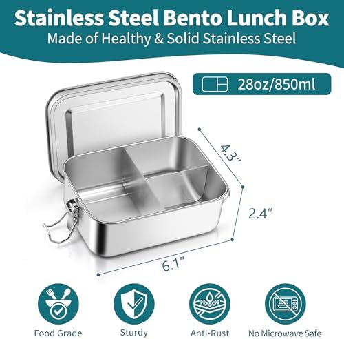 TeamFar Stainless Steel Bento Box, 28oz/850ML Metal Lunch Box with Lid