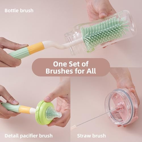3 in 1 Baby Silicone Bottle Brush Set, Multipurpose Bottle Cleaner