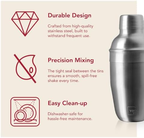 Vacu Vin Cocktail Set Plus, 7-Piece Stainless Steel Bartender Kit with