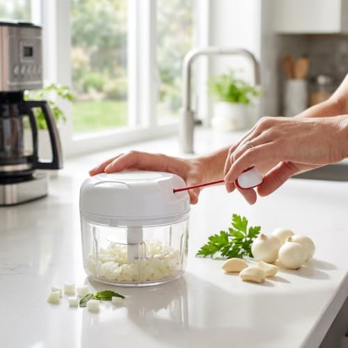 Manual Pull String Food Chopper, Portable Kitchen Mincer for
