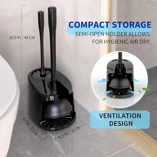 MR.SIGA Toilet Plunger and Brush with Holder, Black