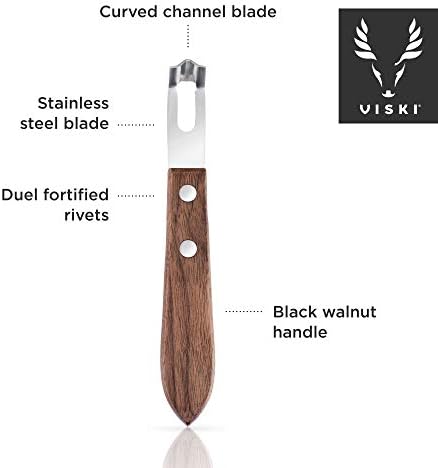 Viski Channel Knife, Citrus Zester and Orange Peeler Tool, Walnut Wood